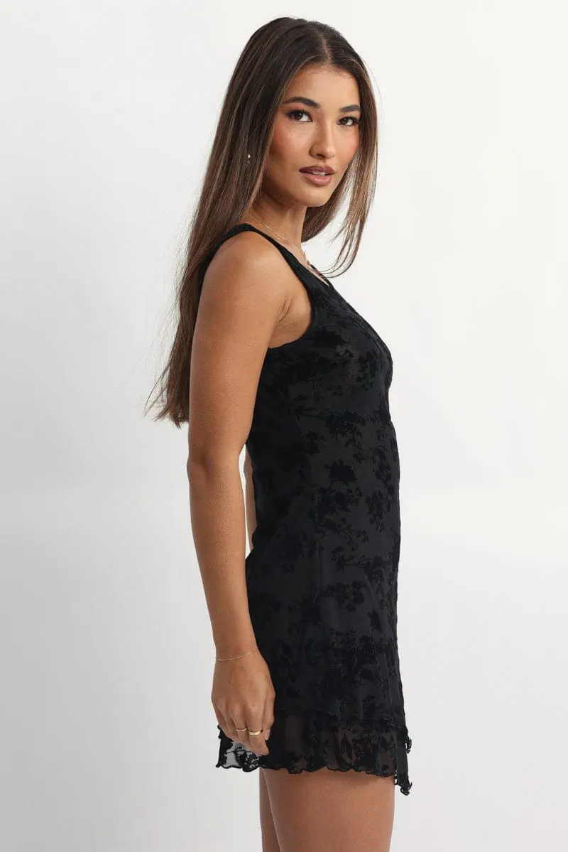 Moisture Wicking Lining Show Chic Black Mini Dress Burn Out