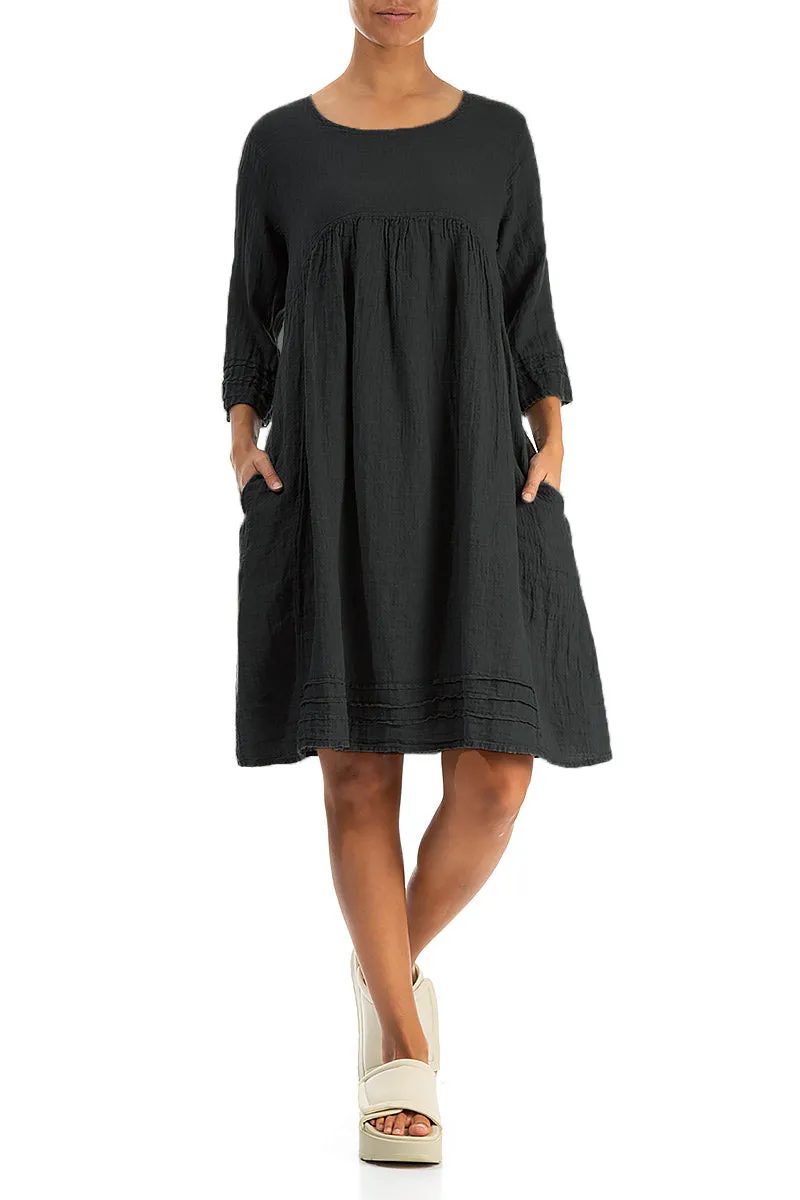 Effortless Design Flared Black Linen Dress