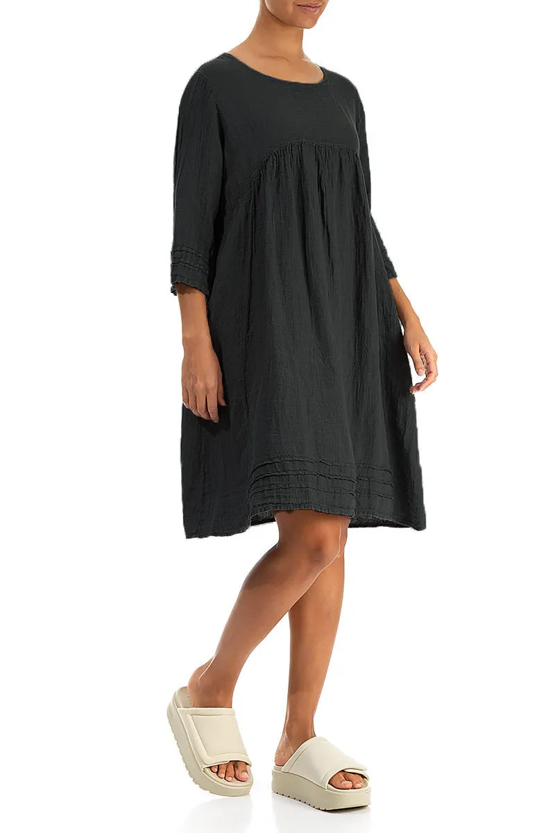 WaterRepellentSurface Flared Black Linen Dress