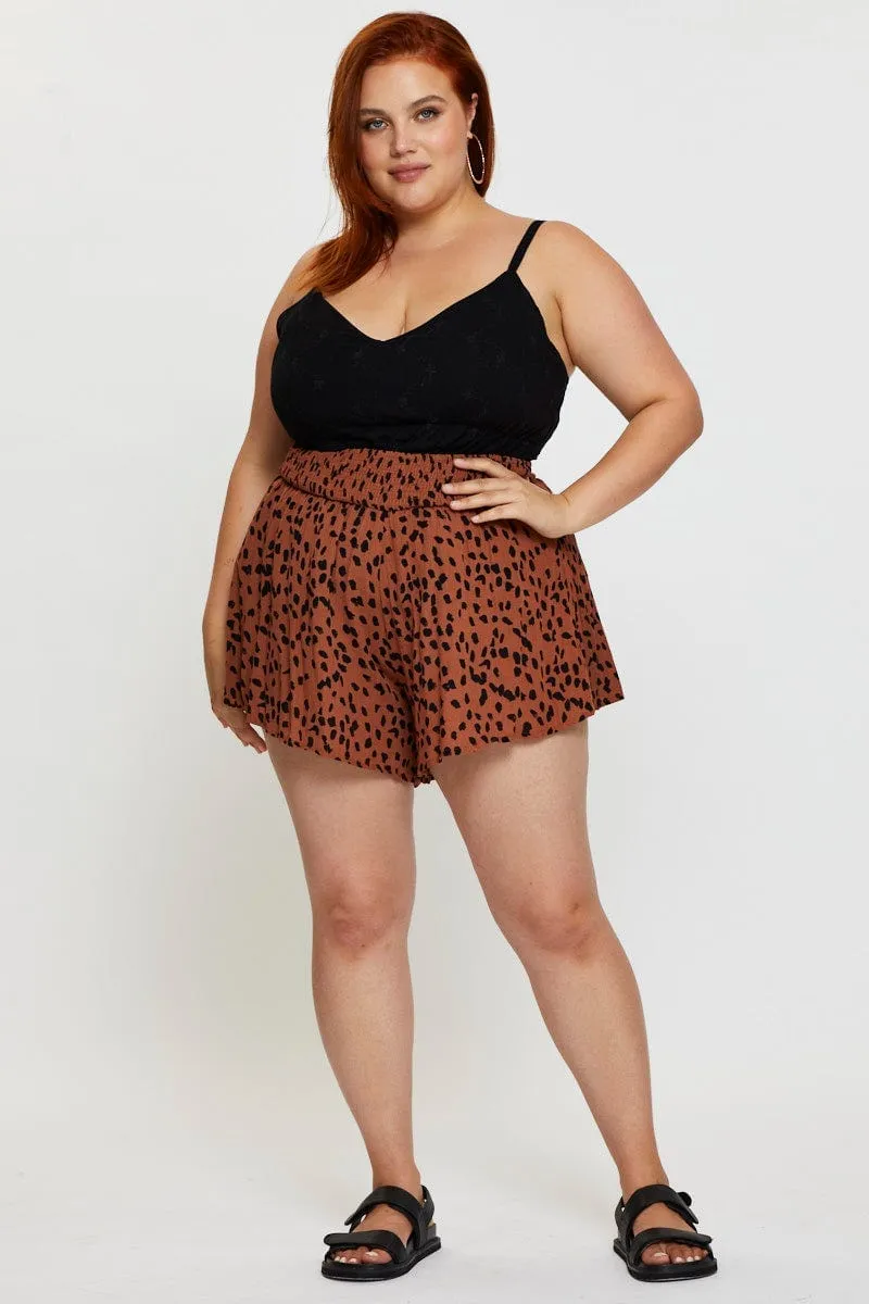 Floral Print Shorts High Rise Shirred Waist Light Fit ElasticCuffDesign