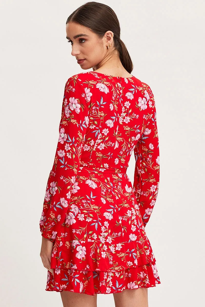 QuickDry Material Lounge Wear Print Skater Dress Long Sleeve Mini