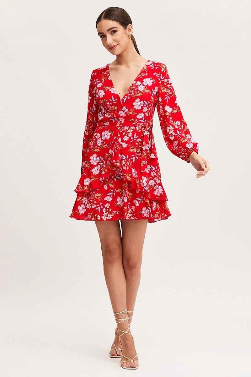 Print Skater Dress Long Sleeve Mini Star Soul