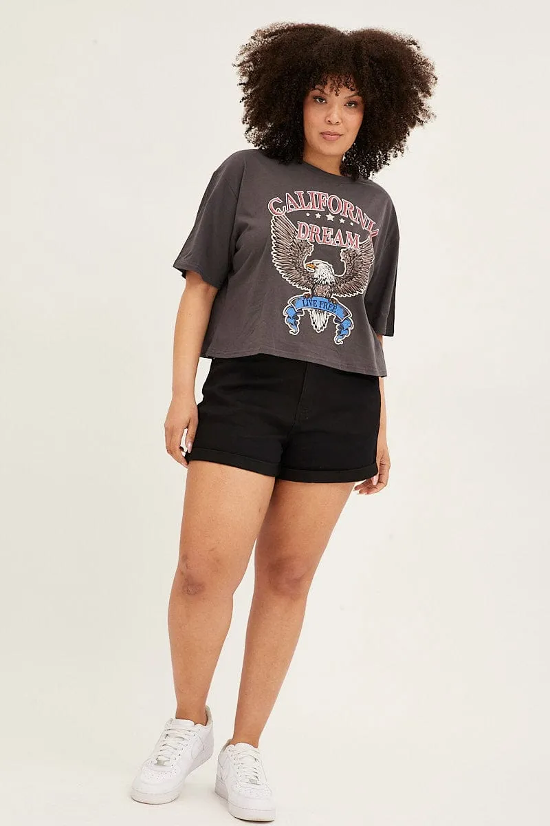 Perfect for Outdoors Grey Graphic T-shirt Crop California Dream Cotton