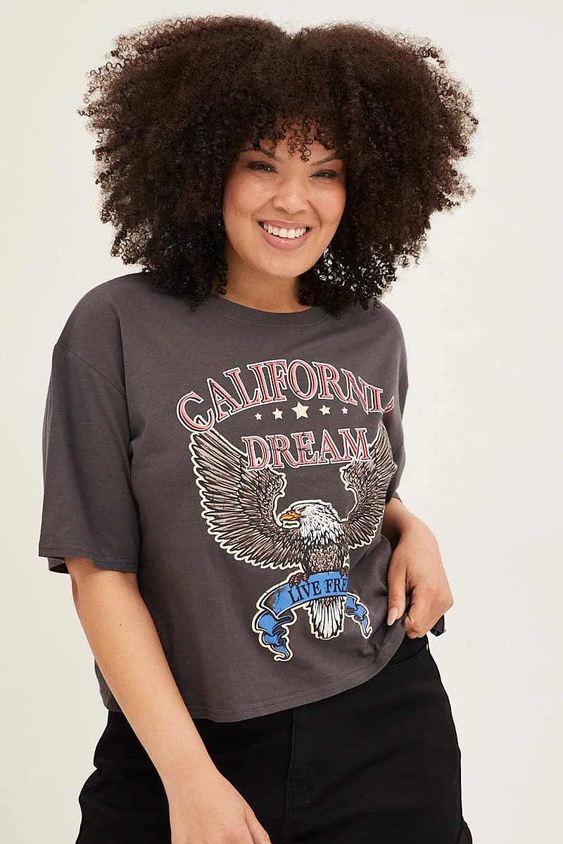 Value for Money Anti Static Fabric Grey Graphic T-shirt Crop California Dream Cotton
