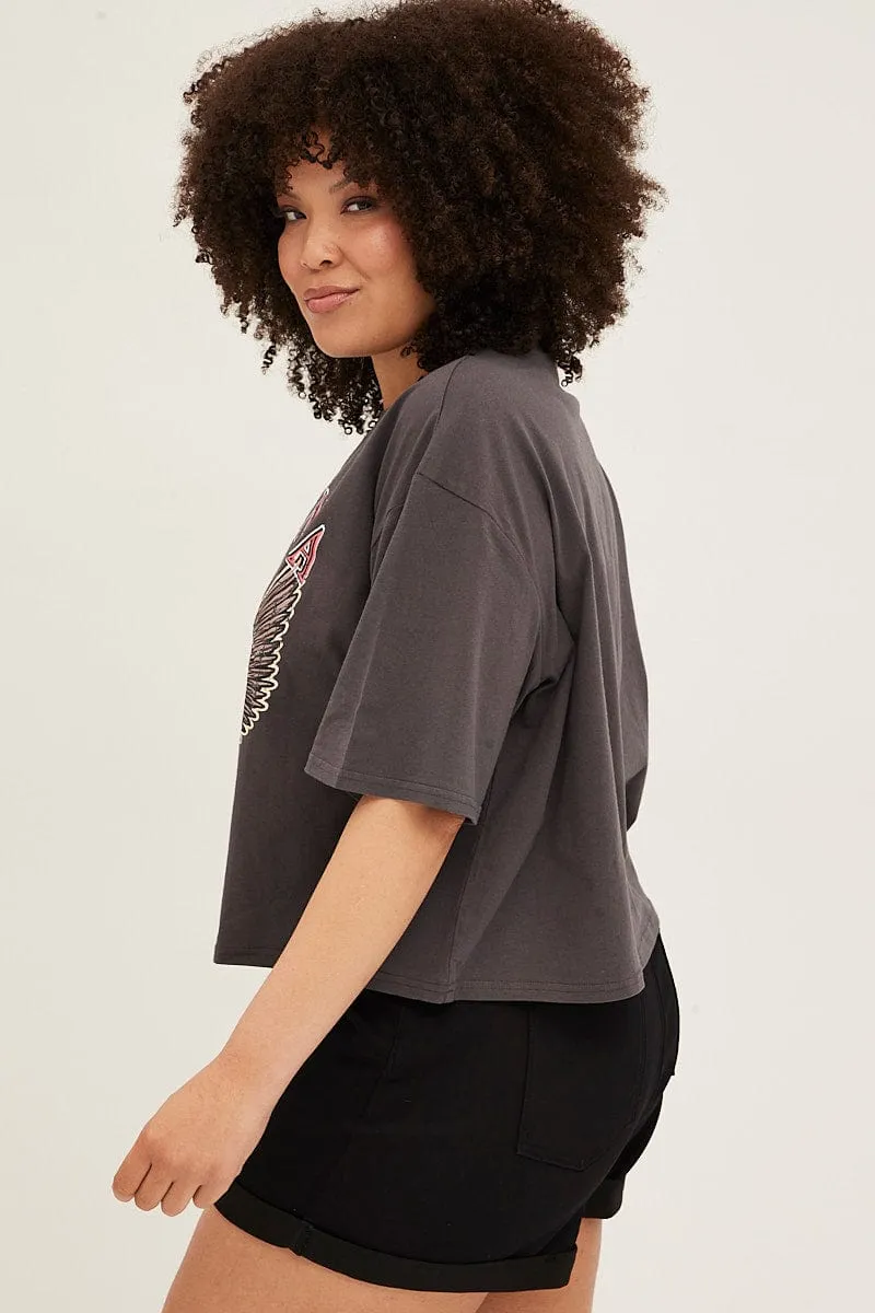 Grey Graphic T-shirt Crop California Dream Cotton Fresh Look Cozy Vibes