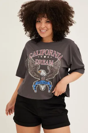 Grey Graphic T-shirt Crop California Dream Cotton Limited Edition Functional Style