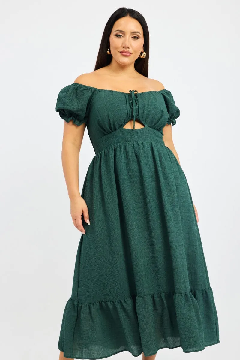 family gathering Joyful Self Green Midi Dress Short Sleeve Cut Out Tiered