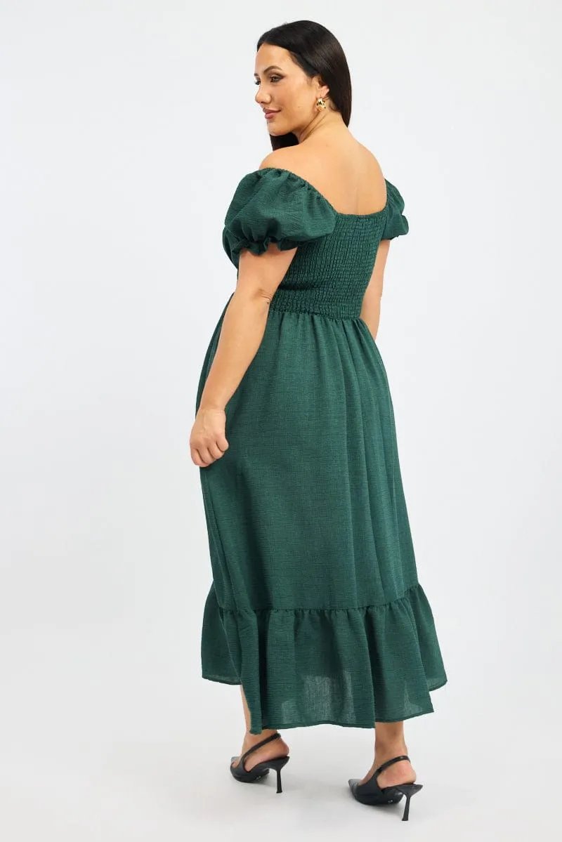 Green Midi Dress Short Sleeve Cut Out Tiered Morning Stroll
