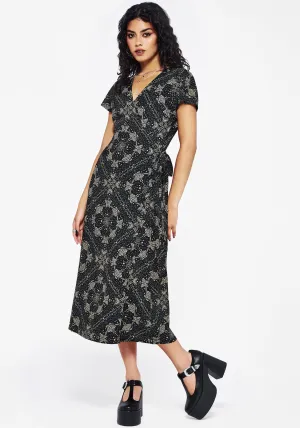 Poem Moth Print Wrap Midi Dress Daywear Option
