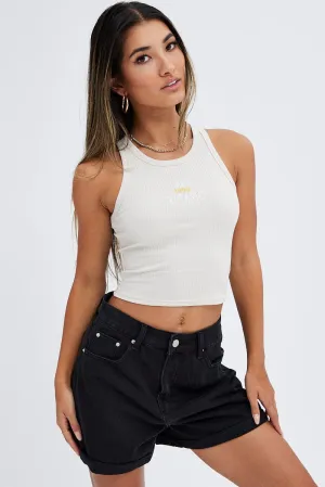 Still Soul Beige Cropped Crew Neck Tank