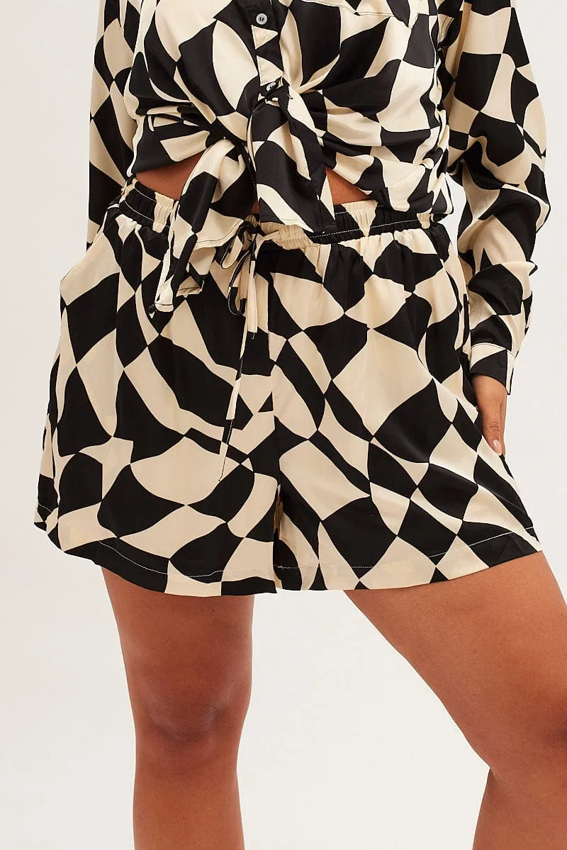 Black Check Mini Shorts High Rise Elasticated Waist Translucent Soul premium fabric