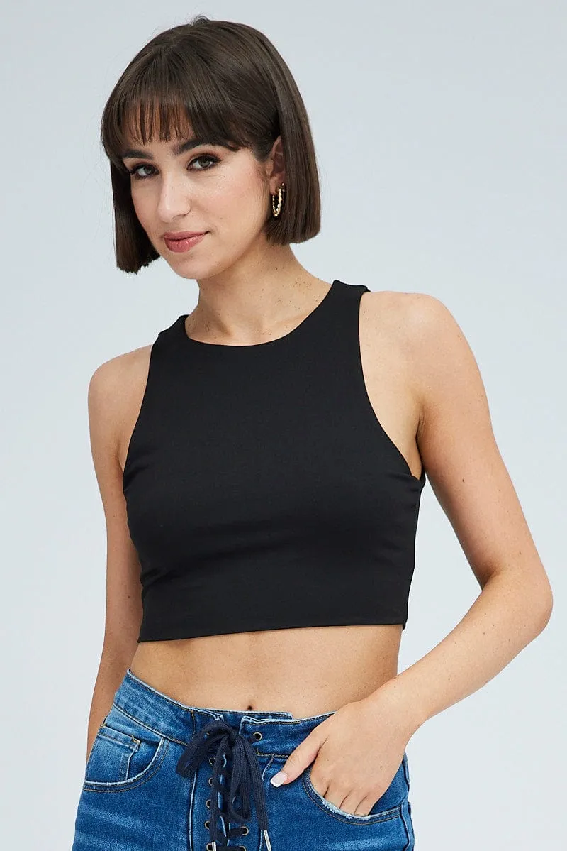 Story Mood Black Tank Top Crew Neck Supersoft