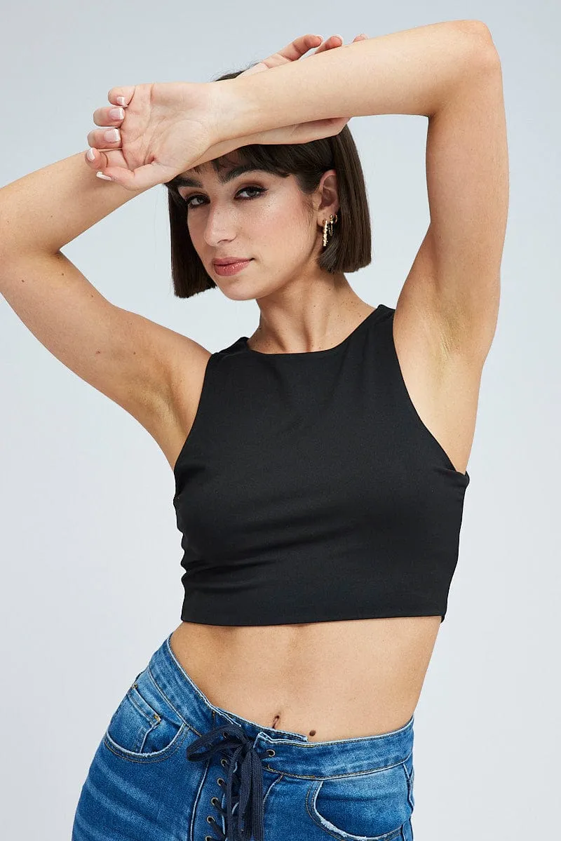 Black Tank Top Crew Neck Supersoft SoftTouchLining Breezy Design