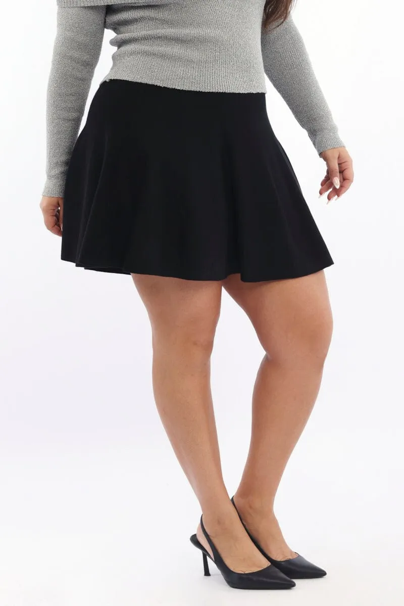 Soft Layers Black Flare Knit Mini Skirt