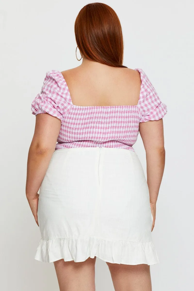 White Wrap Skirt Linen Blend Ruffle Hem Shape Enhancing Refined Mood
