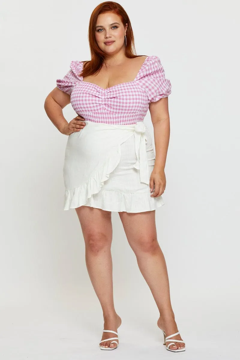 White Wrap Skirt Linen Blend Ruffle Hem light feel Silk Touch