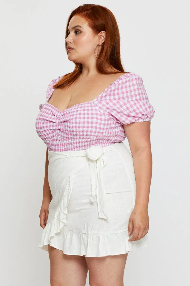 Minimalist Style White Wrap Skirt Linen Blend Ruffle Hem