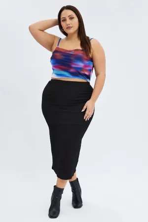 Black Midaxi Skirt Textured Jersey Refined Style Seamless Finish