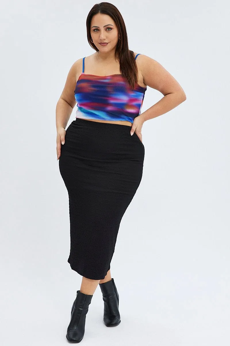 Black Midaxi Skirt Textured Jersey Polished Style