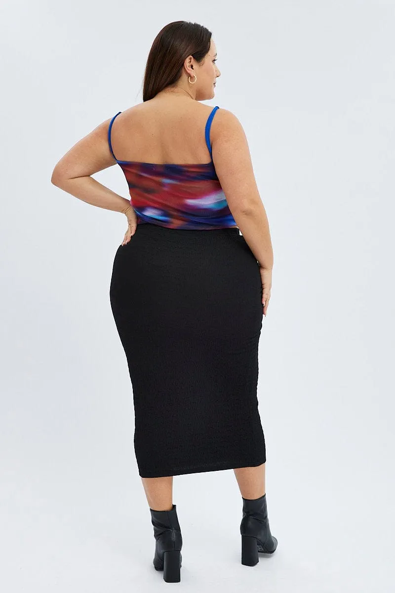 Convertible Length Black Midaxi Skirt Textured Jersey