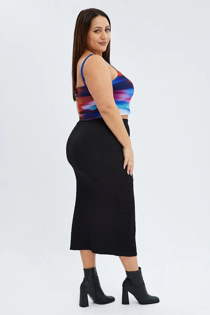 Black Midaxi Skirt Textured Jersey Elegant Flow
