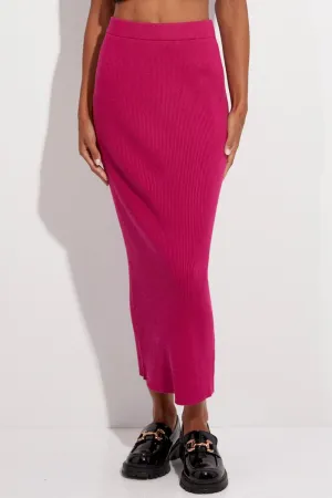 Style Staple Vibrant color Pink Knit Skirt Midi High Rise