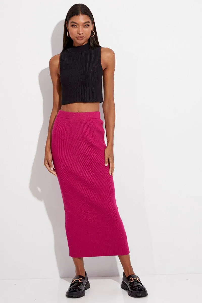 Date night Pink Knit Skirt Midi High Rise