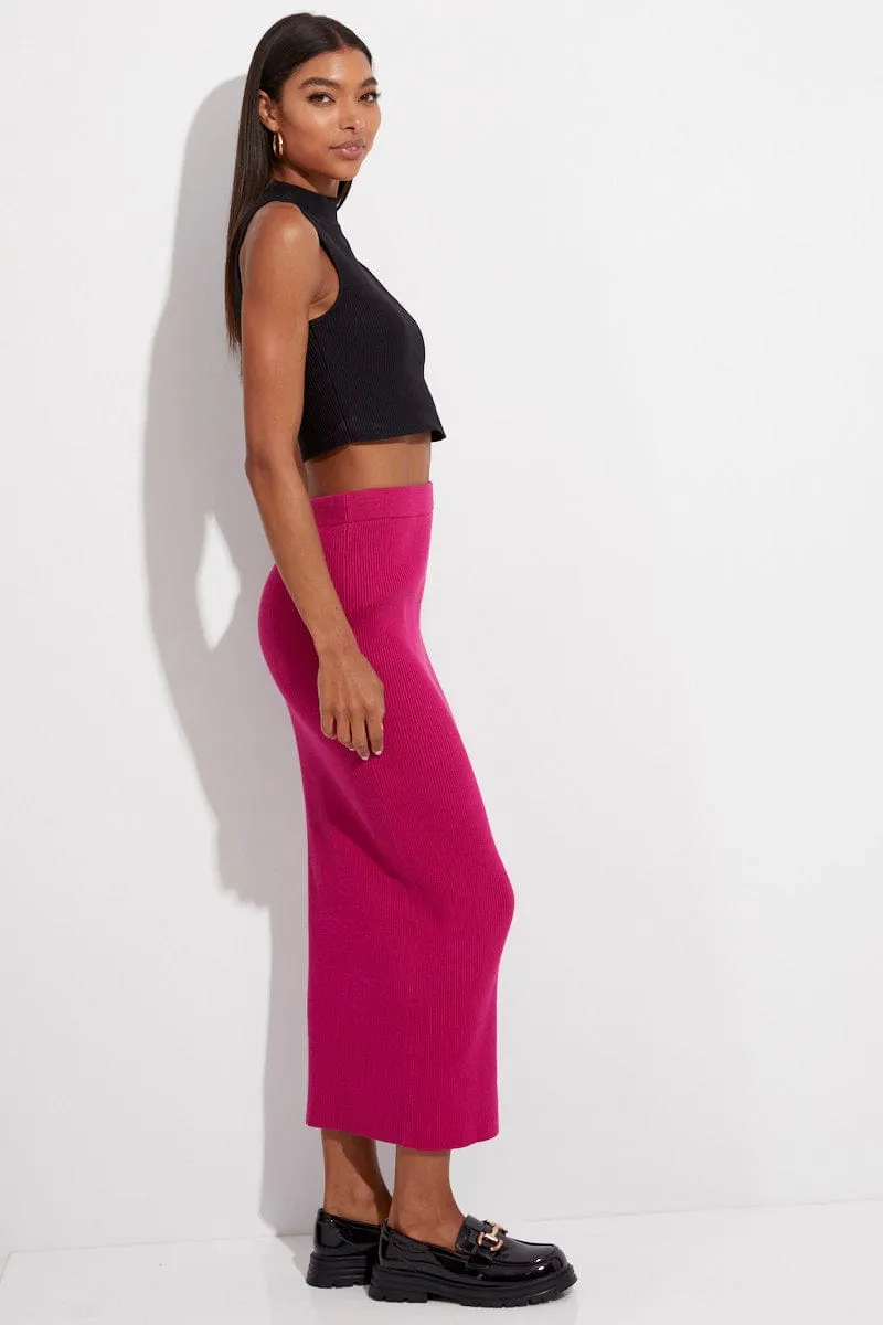 Red Carpet Look Relaxed Feel Pink Knit Skirt Midi High Rise