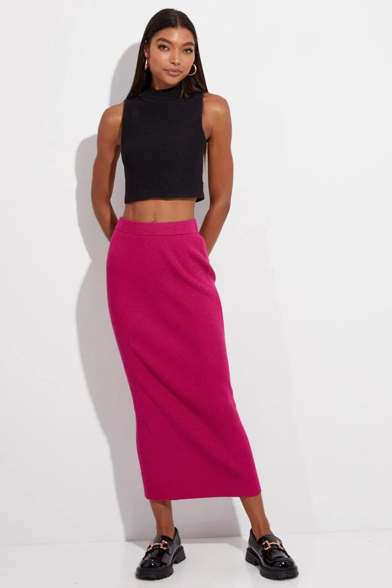 Smart Fit Texture Focus Pink Knit Skirt Midi High Rise