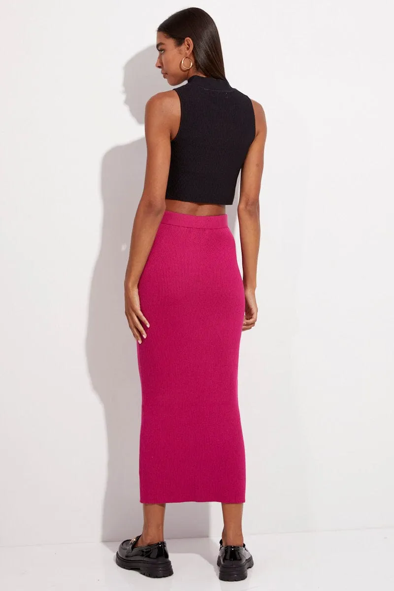 Pink Knit Skirt Midi High Rise Light Motion