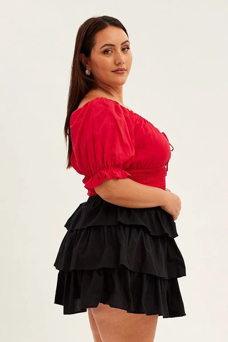 Black Skater Skirt Ruffle Cotton Mini Influencer Style