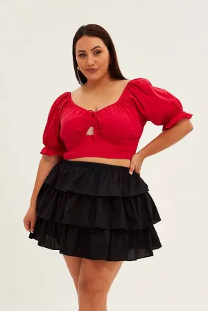 Comfort First Black Skater Skirt Ruffle Cotton Mini
