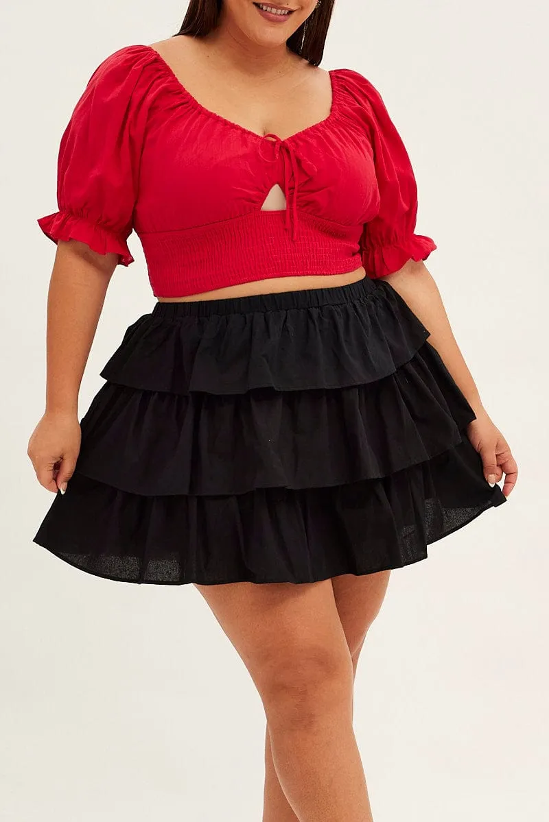 Black Skater Skirt Ruffle Cotton Mini Outfit Ideas