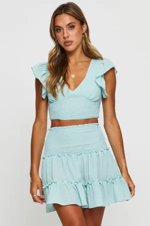 Blue Flare Skirt Mini High Rise Designer Inspired Slow Fashion