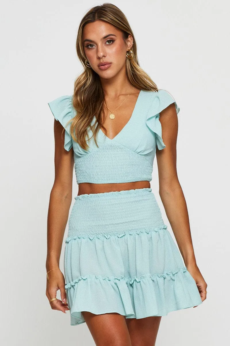 Blue Flare Skirt Mini High Rise Designer Inspired Slow Fashion