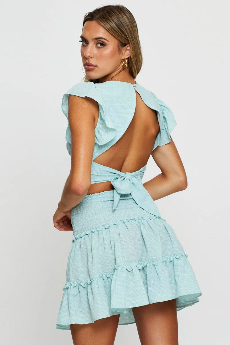 Chill Tones Blue Flare Skirt Mini High Rise
