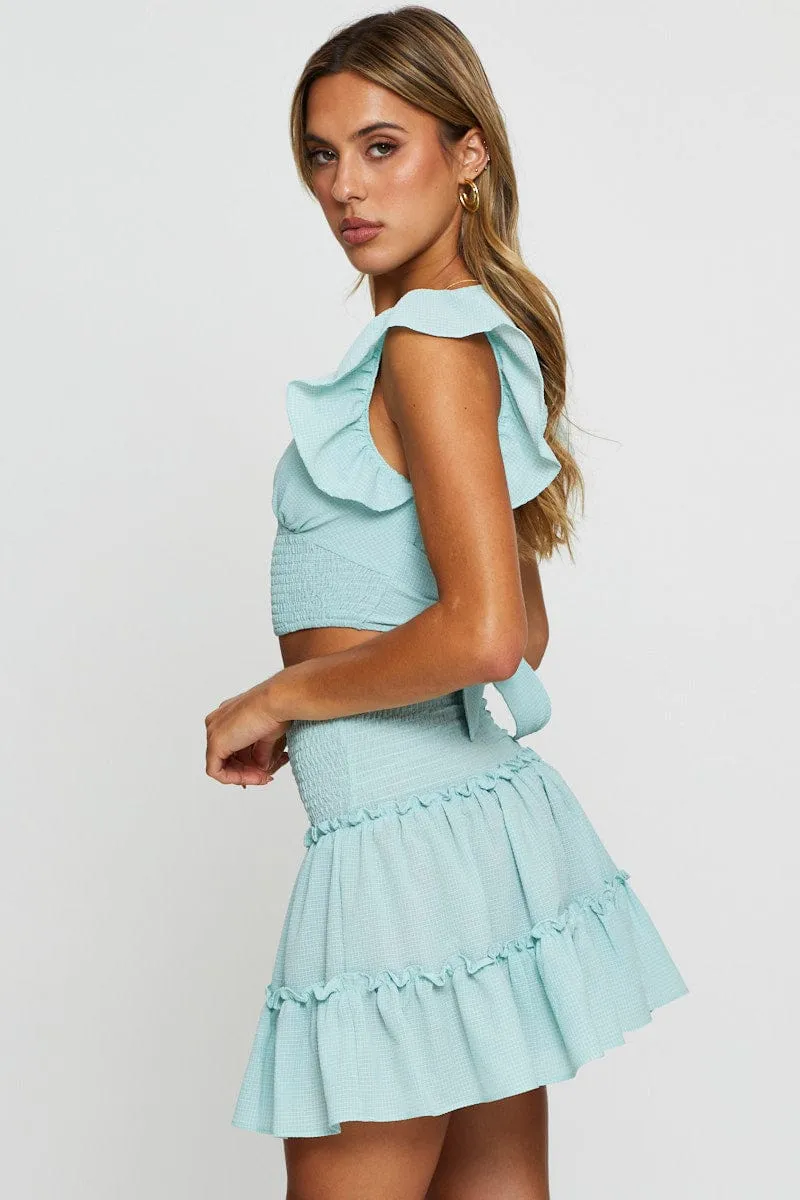 Blue Flare Skirt Mini High Rise Relax Outfit