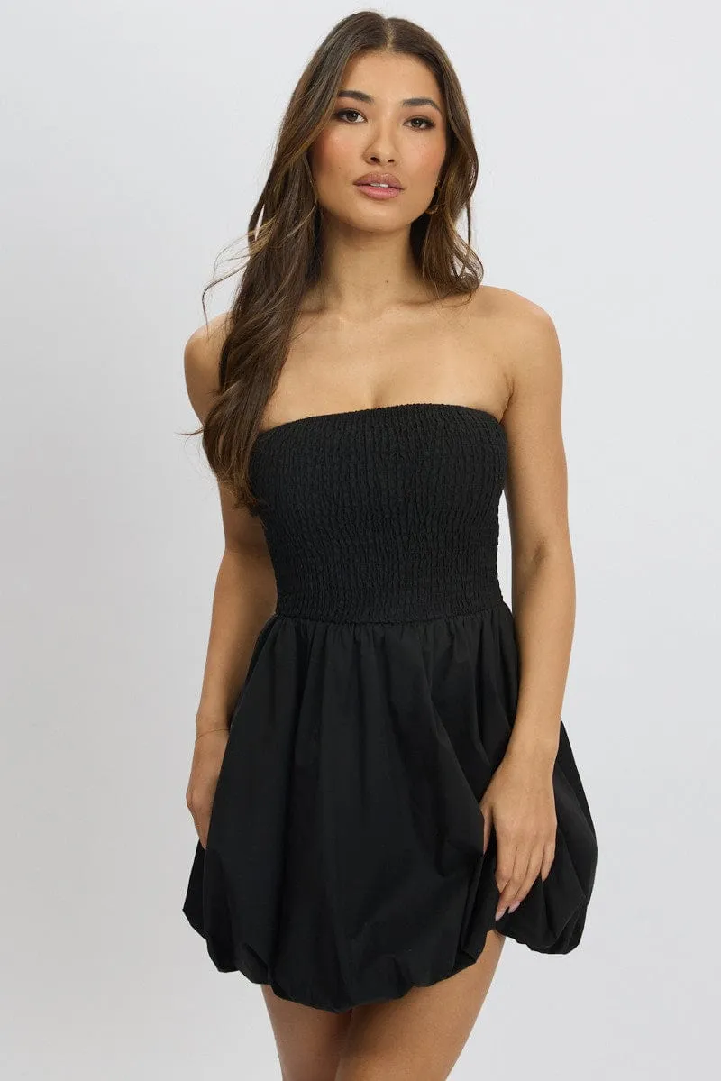 Black Bubble Mini Dress Strapless Tagless Labeling
