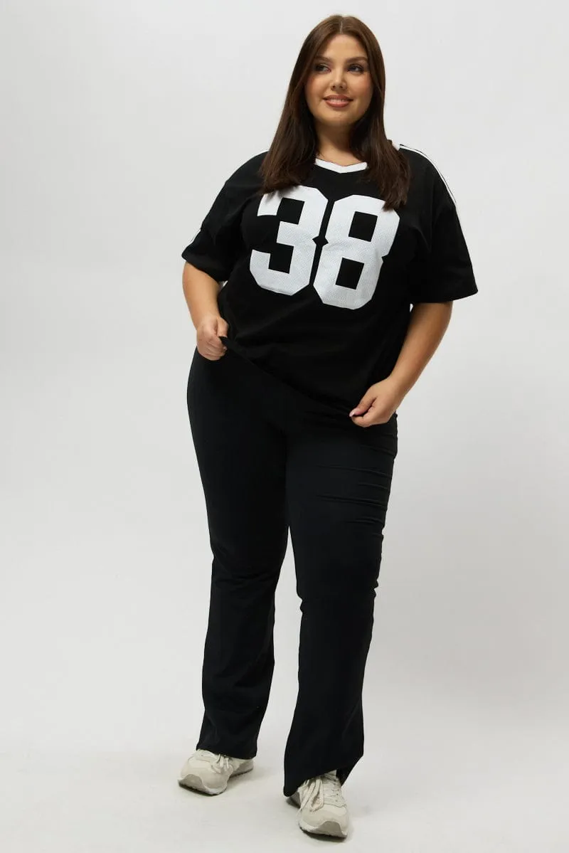 Fresh Style Black Graphic T Shirt Short Sleeve V Neck