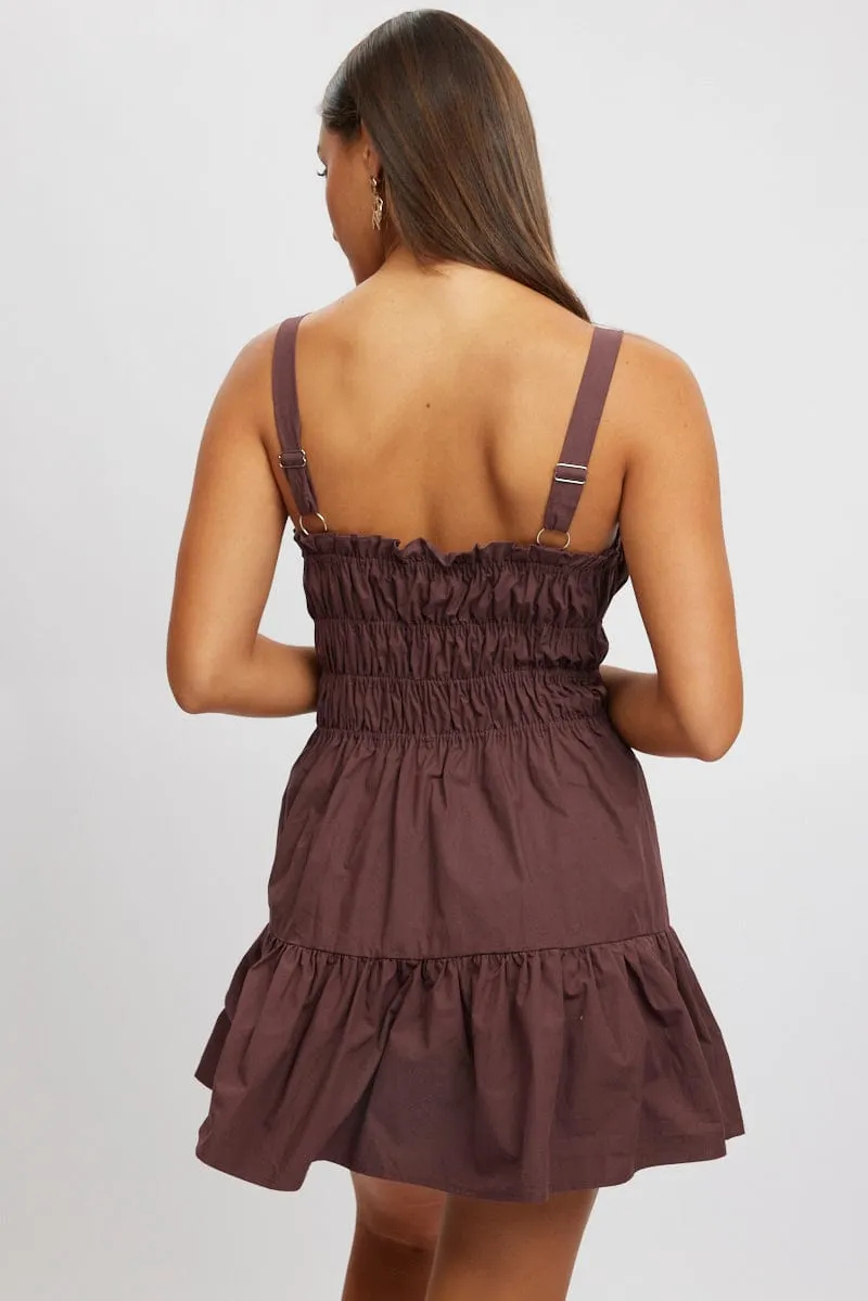 Chic short-length dress Chic Look Brown Fit And Flare Dress Mini Poplin