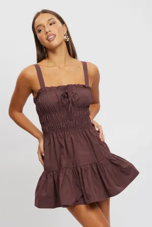 Brown Fit And Flare Dress Mini Poplin Cozy Look