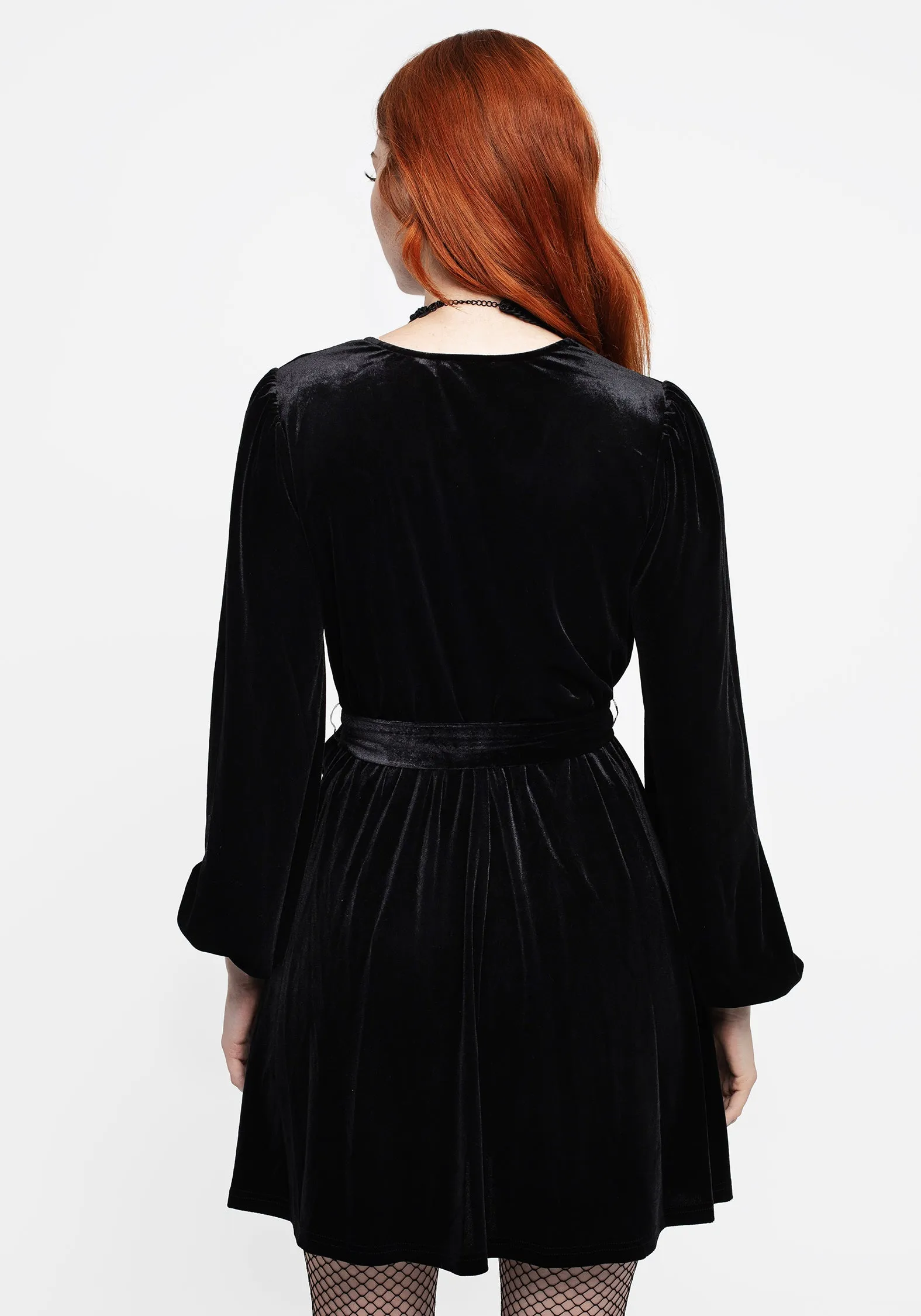 Scene Pop Cleome Floral Spiderweb Embroidered Velour Faux Wrap Mini Dress