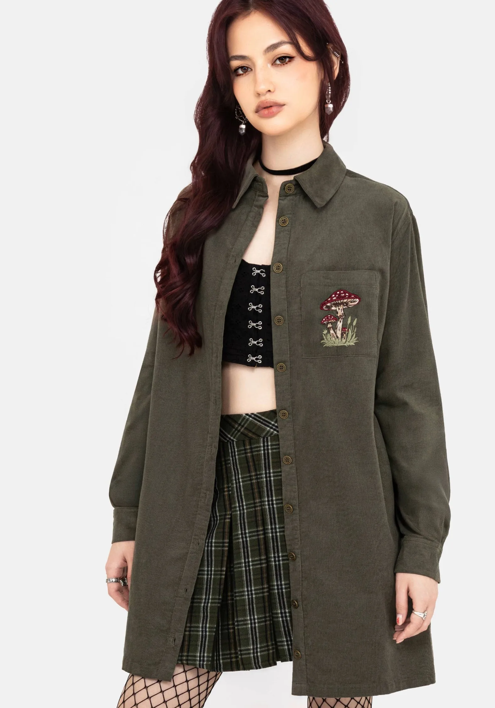 Layer Free Timeless Look Whimsical Pocket Embroidered Mini Shirt Dress