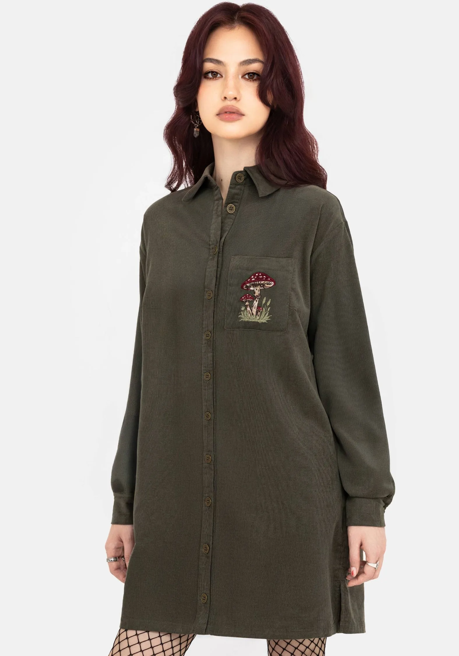 Youthful Design Relaxed Silhouette Whimsical Pocket Embroidered Mini Shirt Dress