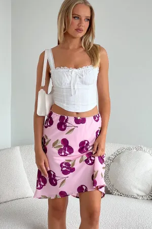 Pink Abstract Picot Trim Midi Skirt Chiffon Lined Silk Touch Chill Look