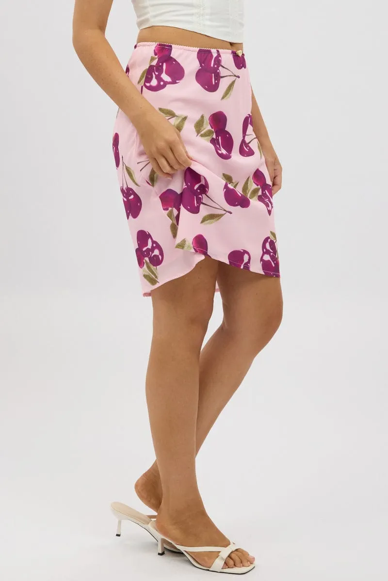 Pink Abstract Picot Trim Midi Skirt Chiffon Lined Neutral palette