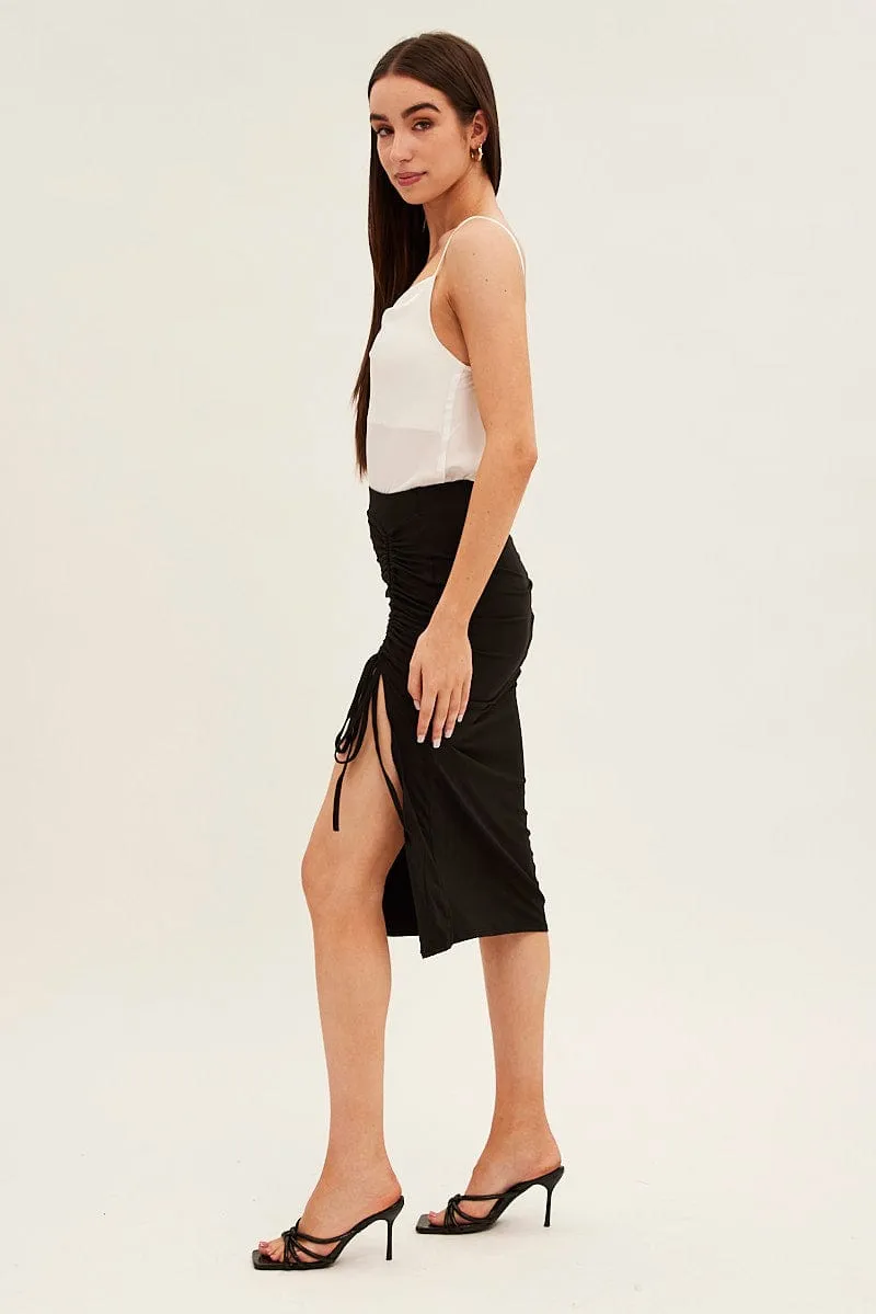 Black Ruched Midi Skirt Thermal Regulating Quick Wear