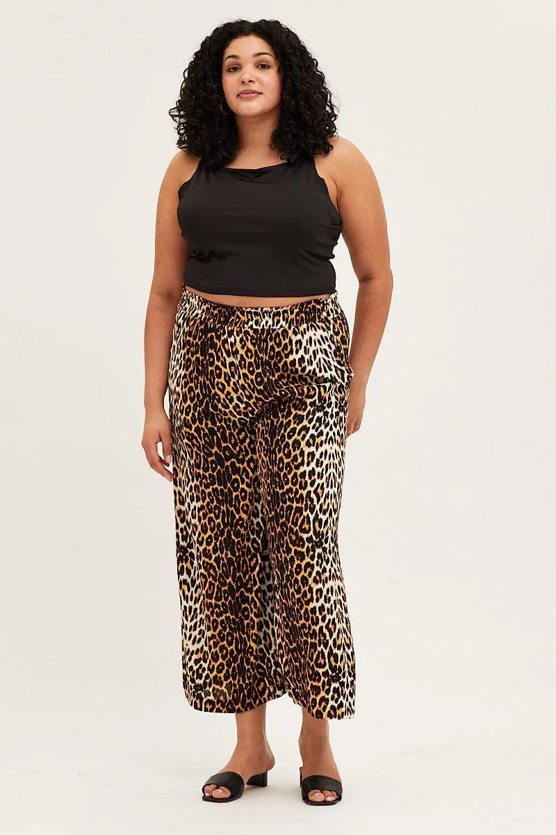 Stay Flexible Animal Print Wide Leg Pants High Rise Full Length