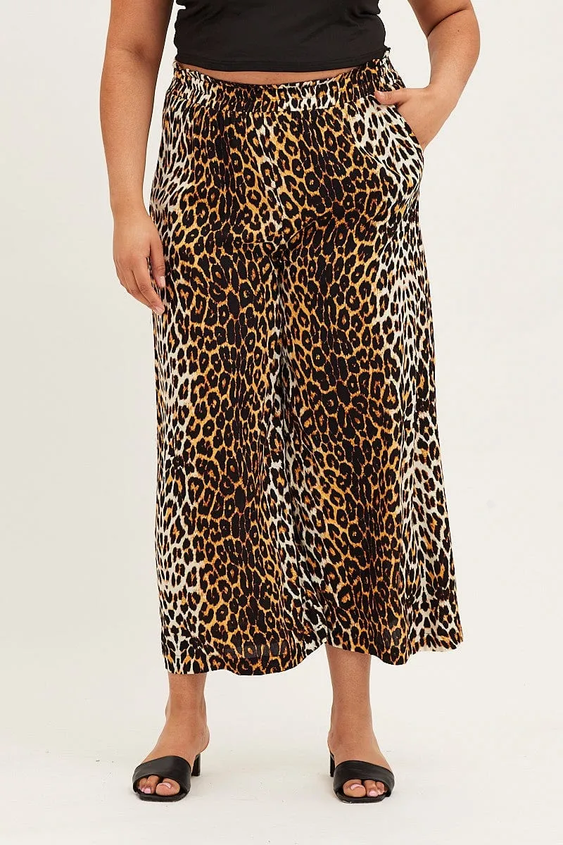 No Gap Waistband Ripped design Animal Print Wide Leg Pants High Rise Full Length