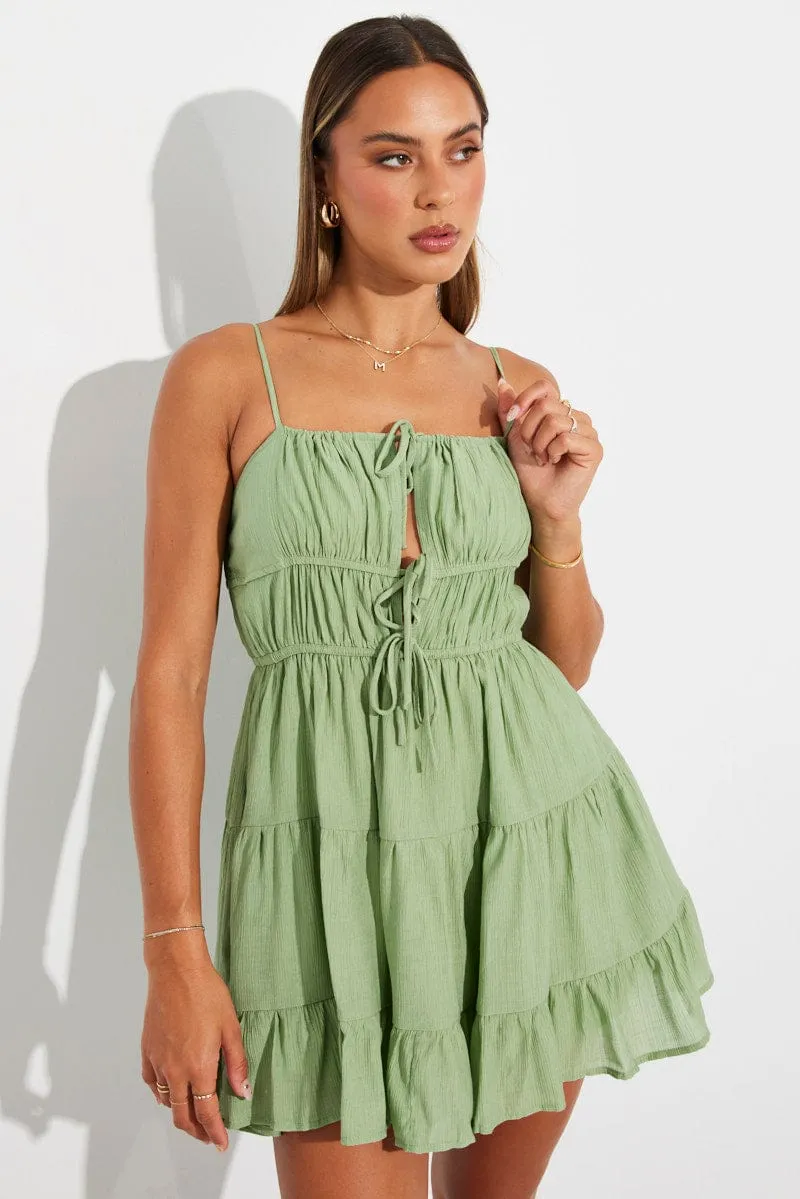 Simple Top Green Fit And Flare Dress Strappy